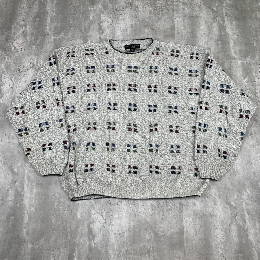 Vintage Liberty Sweaters Mens XL Gray Long Sleeve Knit Cotton Pullover‎ USA 90s